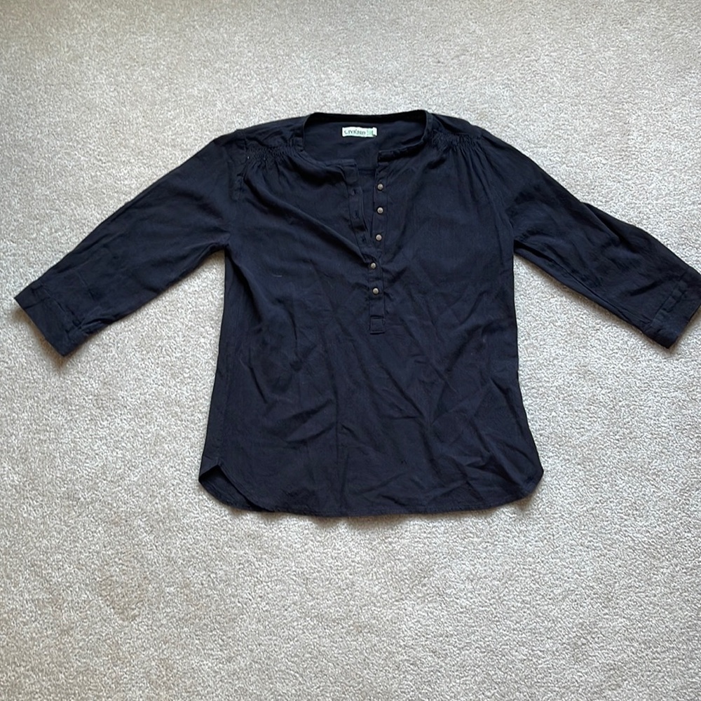 Civilian Black Flax Irish Button Up Shirt Size US 8/ UK 12